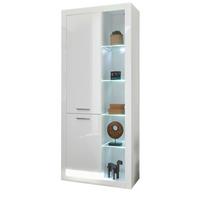 VITRINE weiß Hochglanz 80 x 195 cm, großer Vitrinenschrank mit 10 Fächern - Weiß Hochglanz/Silberfarben, Glas/Holzwerkstoff (80/195/37cm) - Furn.Design