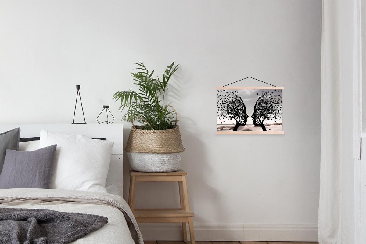 POSTER MIT MAGNETLEISTEN Strand - Meer - Menschen - Baum - Moderne Kunst Wandbilder 60x40 cm - Hellgrau, Textil (60/40/0.15cm) - MuchoWow