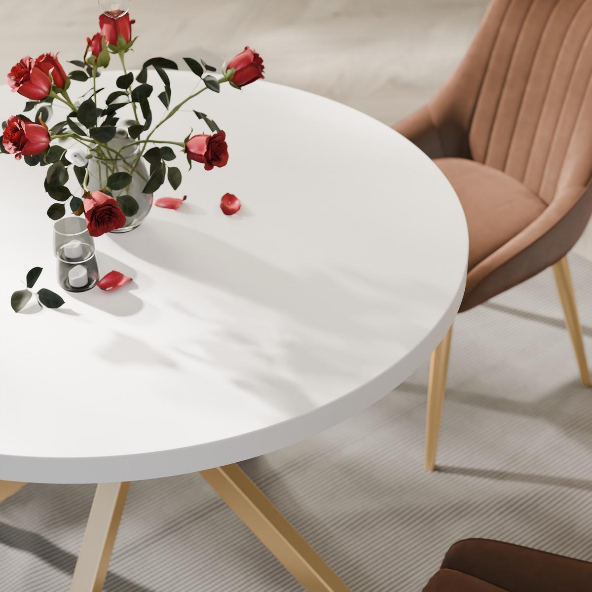 AUSZIEHTISCH MILTON 120-196/76 cm mit Metallgestell, Gold / Arktisweiß - Goldfarben/Weiß, Holzwerkstoff/Metall (120/120/76cm) - Idohome