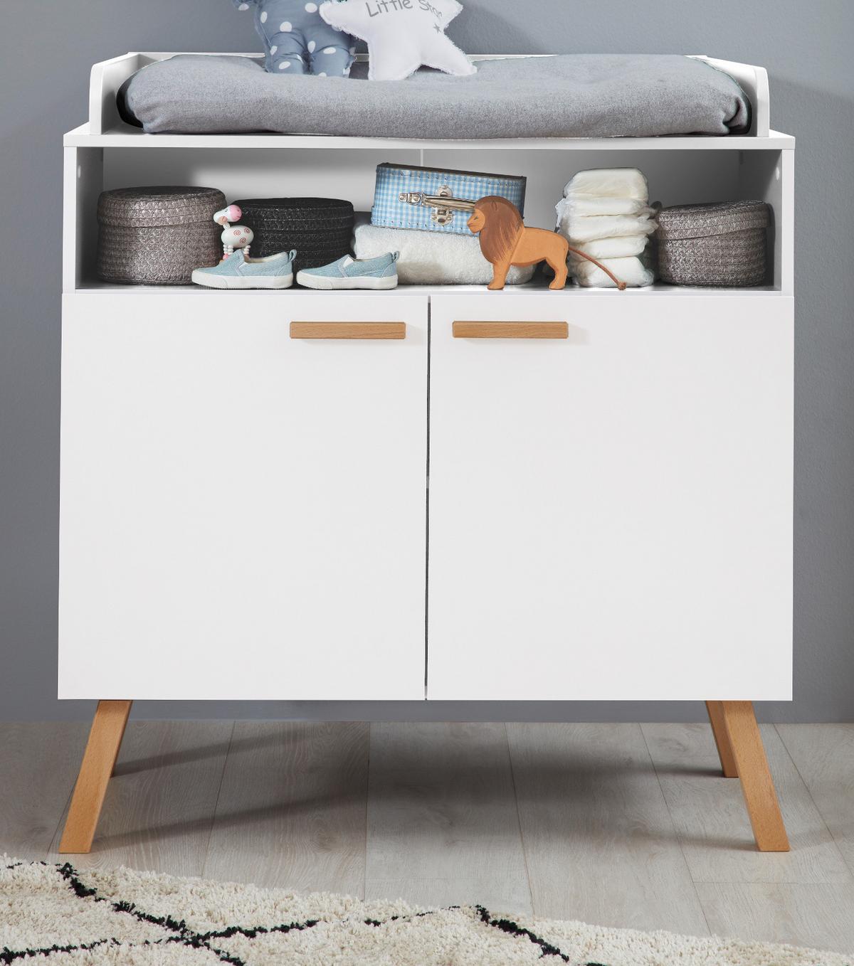 WICKELKOMMODE weiß matt mit Buche massiv, Wickeltisch 96 x 105 cm - Eichefarben/Buchefarben, Holz/Holzwerkstoff (78/105/96cm) - Top.Furn