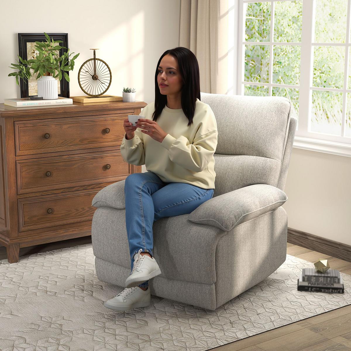 RELAXSESSEL Fernsehsessel mit Liegefunktion, Leinenoptik, bis 160 kg, Hellgrau - Hellgrau, Textil (98/101/89cm) - HOMCOM
