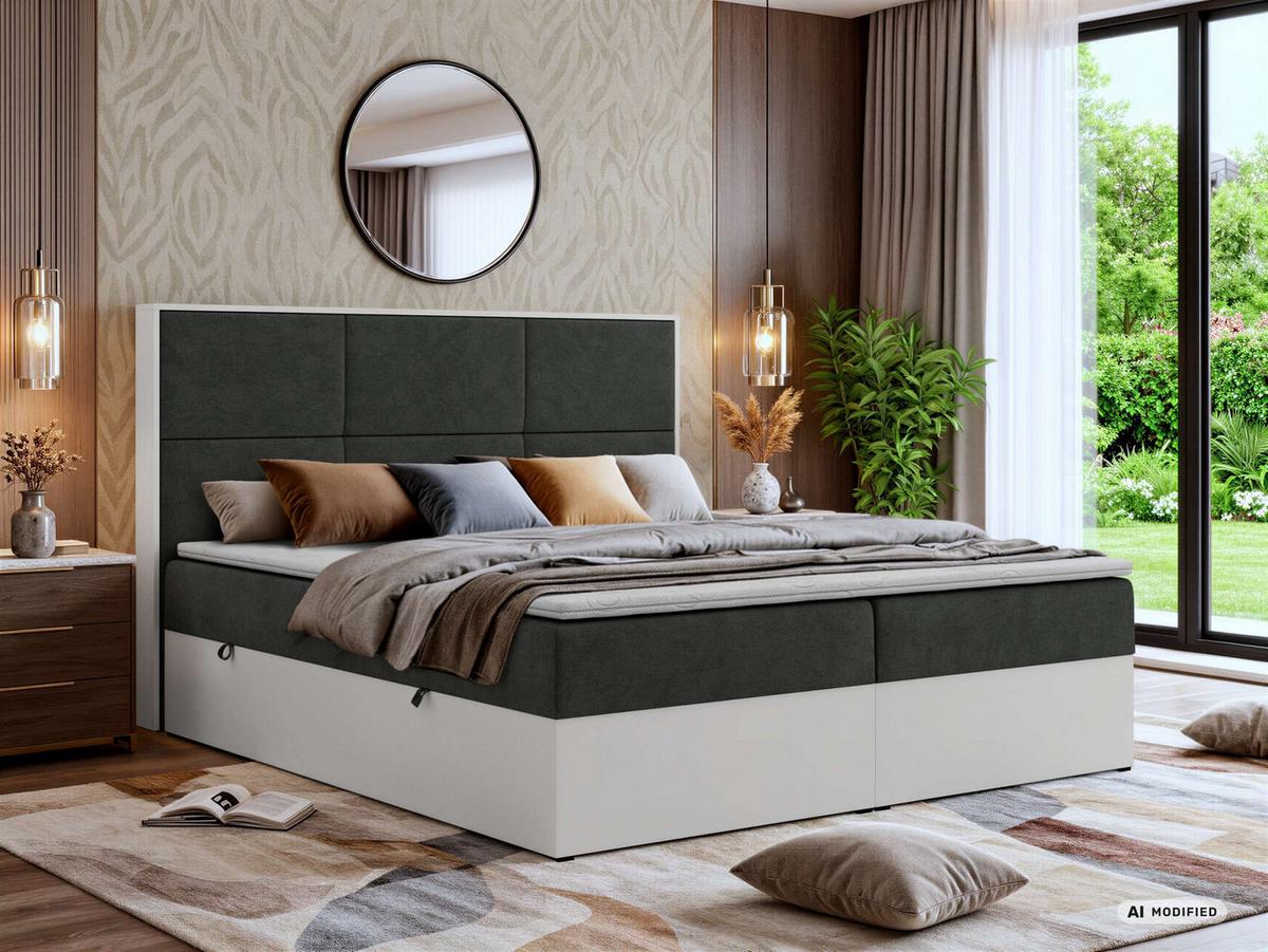 BOXBETT DELVIT 140/200 - Dunkelgrau Stukture - Topper Visco - H3 - Dunkelgrau/Schwarz, Kunststoff/Textil (140/200cm) - MKS