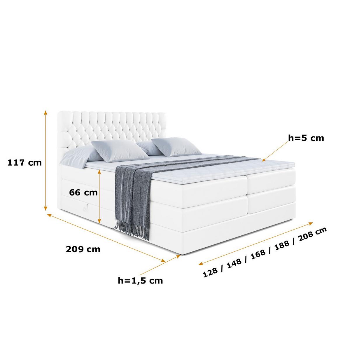 BOXSPRINGBETT SERENE KING - 140 x 200 - H3/H4 - Weiß Hochglanz - Weiß Hochglanz, Holzwerkstoff (140/200cm) - ALTDECOR
