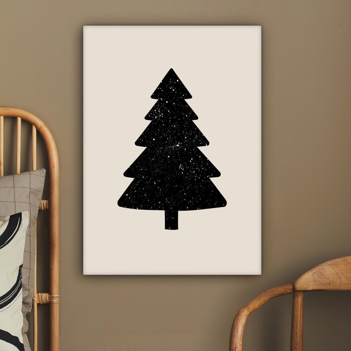 LEINWANDBILD Weihnachtsbaum - Schwarz - Urlaub - Beige Wandbild Wohnzimmer 60x80 cm - Schwarz, Textil (60/80cm) - MuchoWow