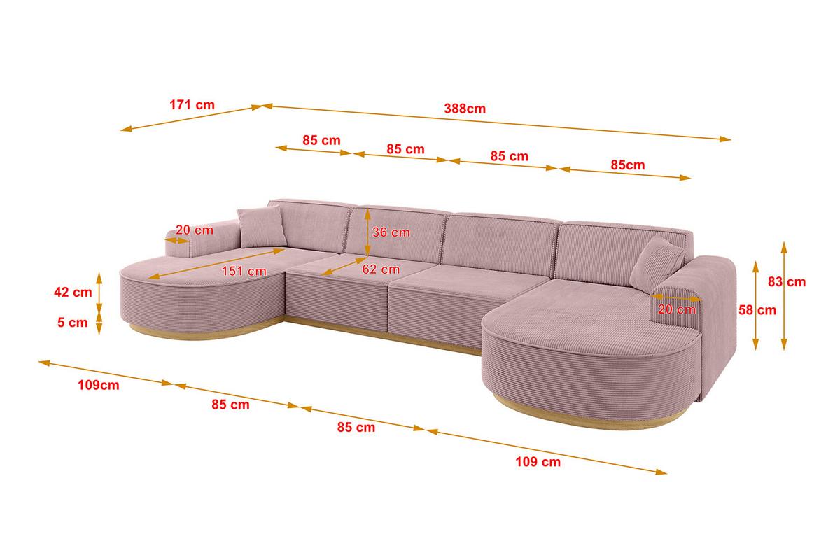 WOHNLANDSCHAFT MARI-U2-v2 - 388x171x83 cm Rosa Cord - Rosa, Holzwerkstoff/Textil (388/83/171cm) - ALTDECOR