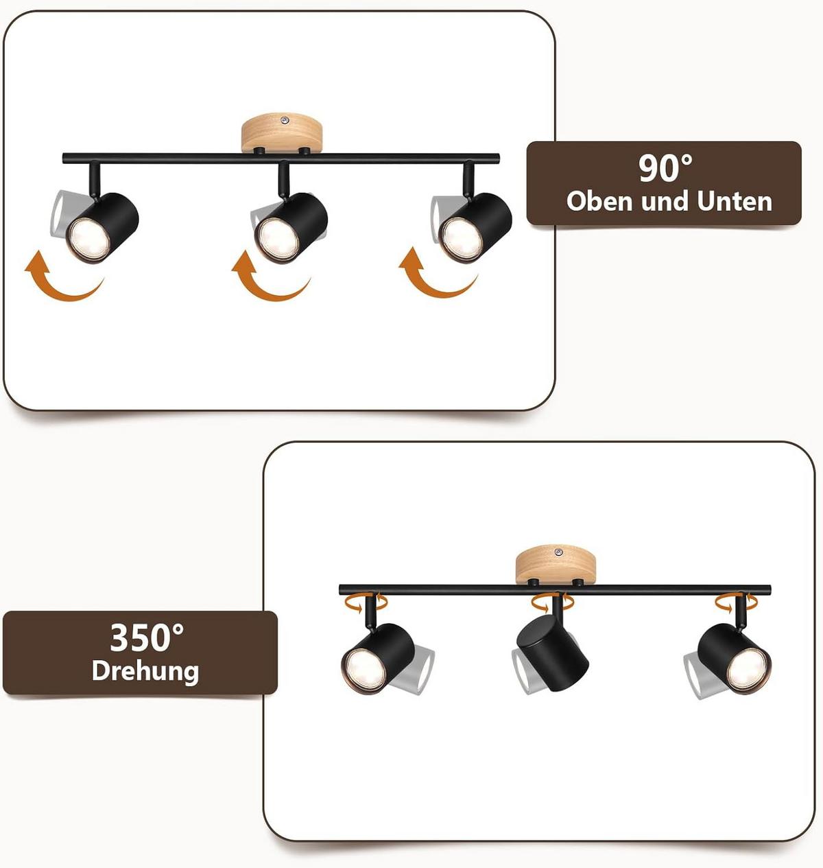 DECKENSTRAHLER Straland 15/9/45 cm - Schwarz, Holz/Metall (45/15/9cm) - ZMH