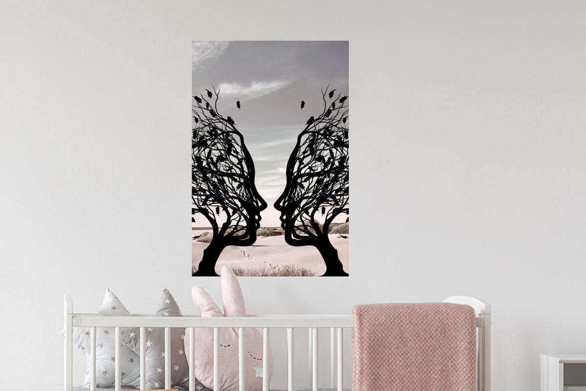 WANDTATTOO Strand - Meer - Menschen - Baum - Moderne Kunst Wandbild 40x60 cm - Hellgrau, Kunststoff (40/60/0.1cm) - MuchoWow