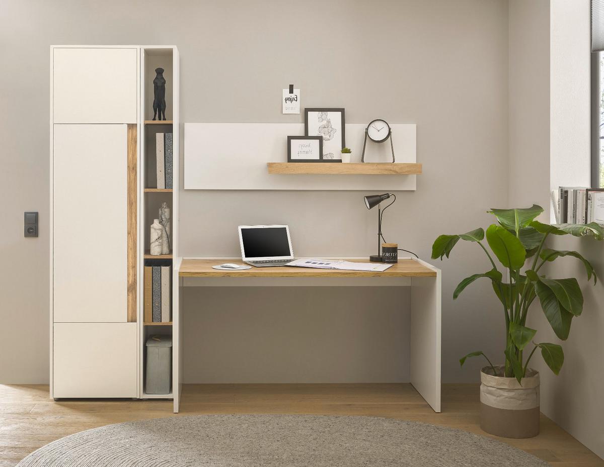 AKTENREGAL weiß matt, Eiche Wotan 140 cm, Wandregal für Homeoffice und Büro - Eiche Wotan/Weiß, Holzwerkstoff (140/40/17cm) - Furn.Design
