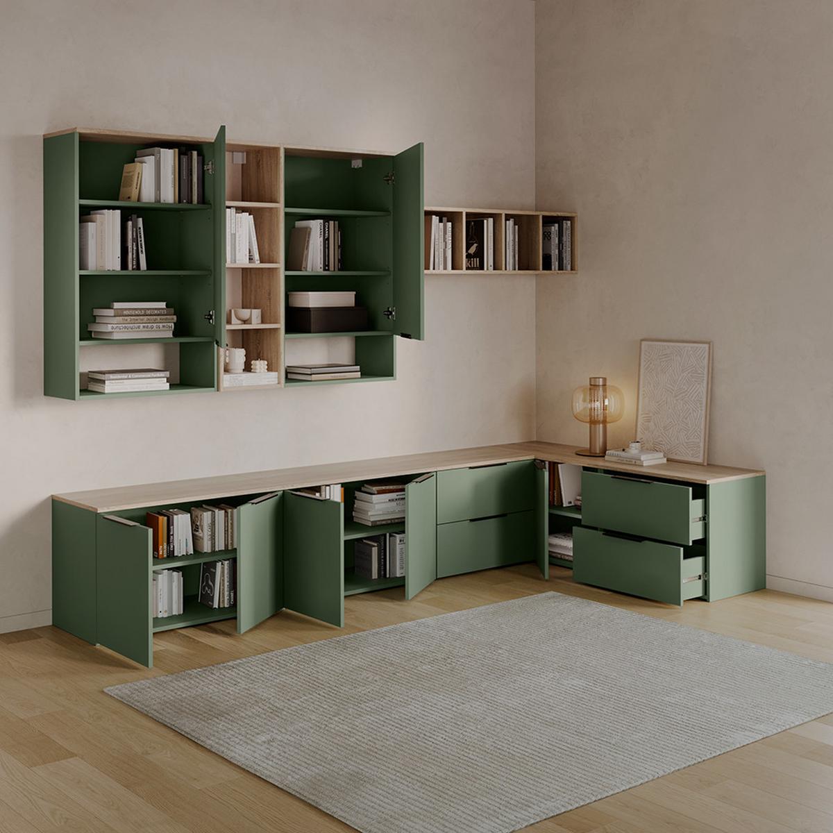 ECKKOMMODE Piave Grün mit Tür - Grün, Holzwerkstoff (80/50/40cm) - Livinity®