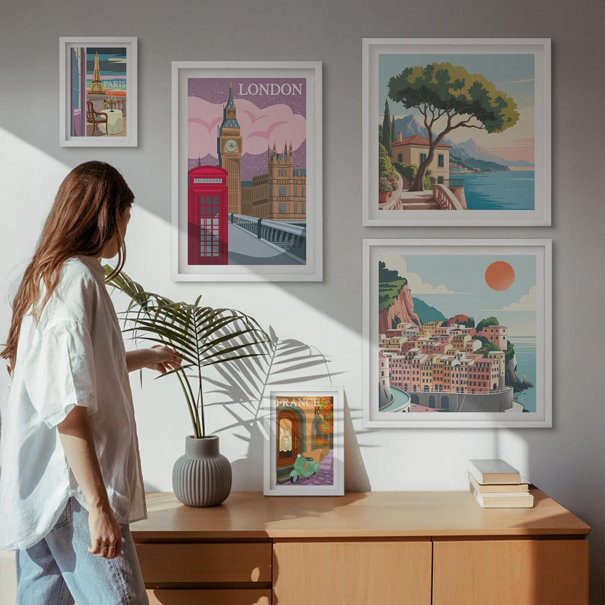 BILDER SET 5er Set - 50x50 cm & 20x30 cm & 40x60 cm Weißer Rahmen - Obstposter Zitronen Orangen - Weiß, Kunststoff (40/60cm) - TULUP