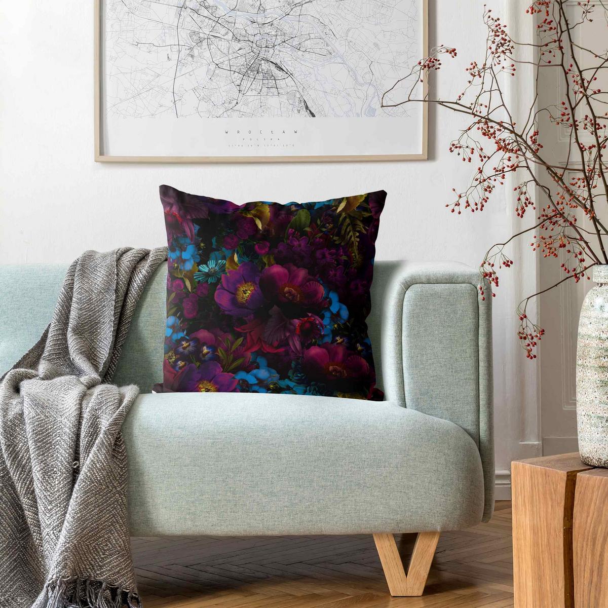 DEKOKISSEN Lila Blüten mit Blauen Blumen 50/50 cm - Violett, Textil (50/50/10cm) - Bilderwelten