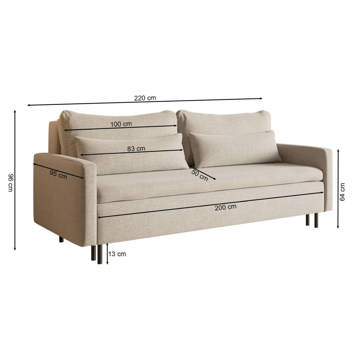 3-SITZER SOFA Umpro Chenille Grau - Schwarz/Grau, Textil/Metall (220/96/95cm) - Selsey