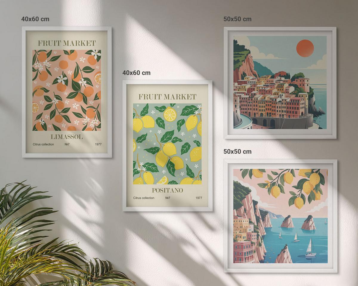 BILDER SET 4er Set - 50x50 cm & 40x60 cm Weißer Rahmen - Zitrusfrüchte der italienischen Tropen - Weiß, Kunststoff (50/50cm) - TULUP