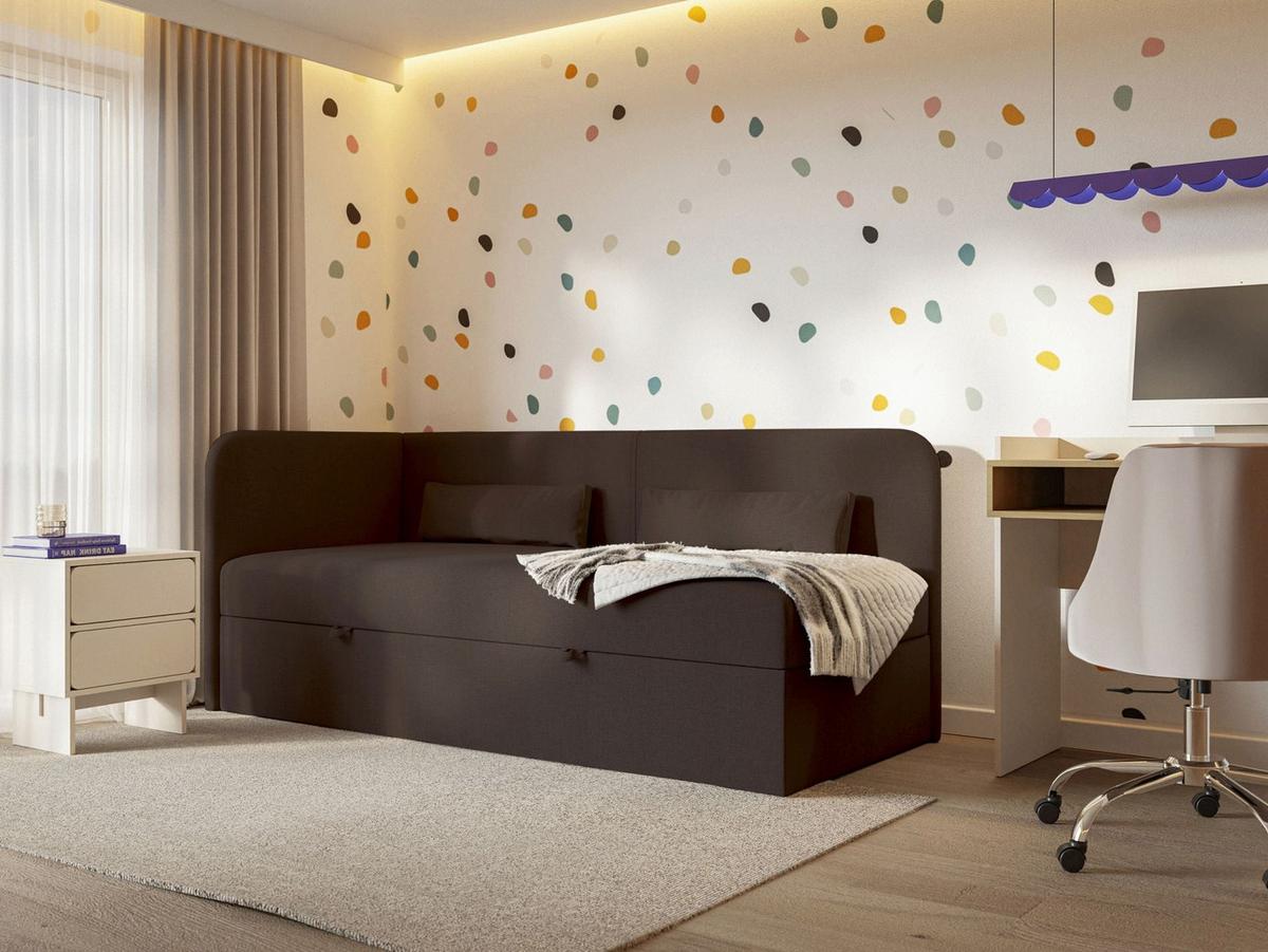 JUGENDBETT Calmmo Dunkelbraun mit Chenille-Bezug, Kopfteil links - Dunkelbraun, Textil (90/200cm) - Selsey