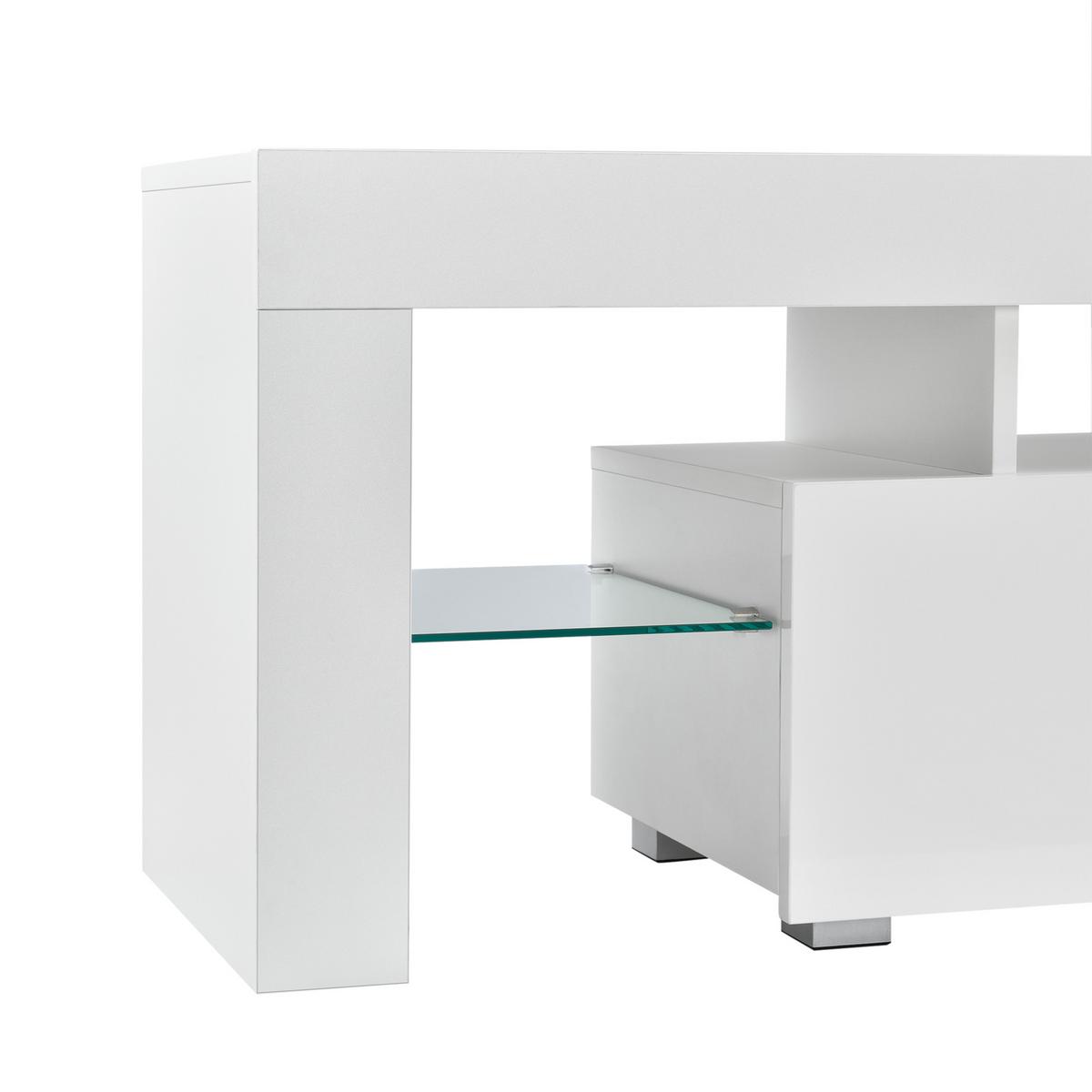 TV-ELEMENT Grimsey - Weiß Hochglanz, Glas/Holzwerkstoff (130/45/35cm) - [en.casa]