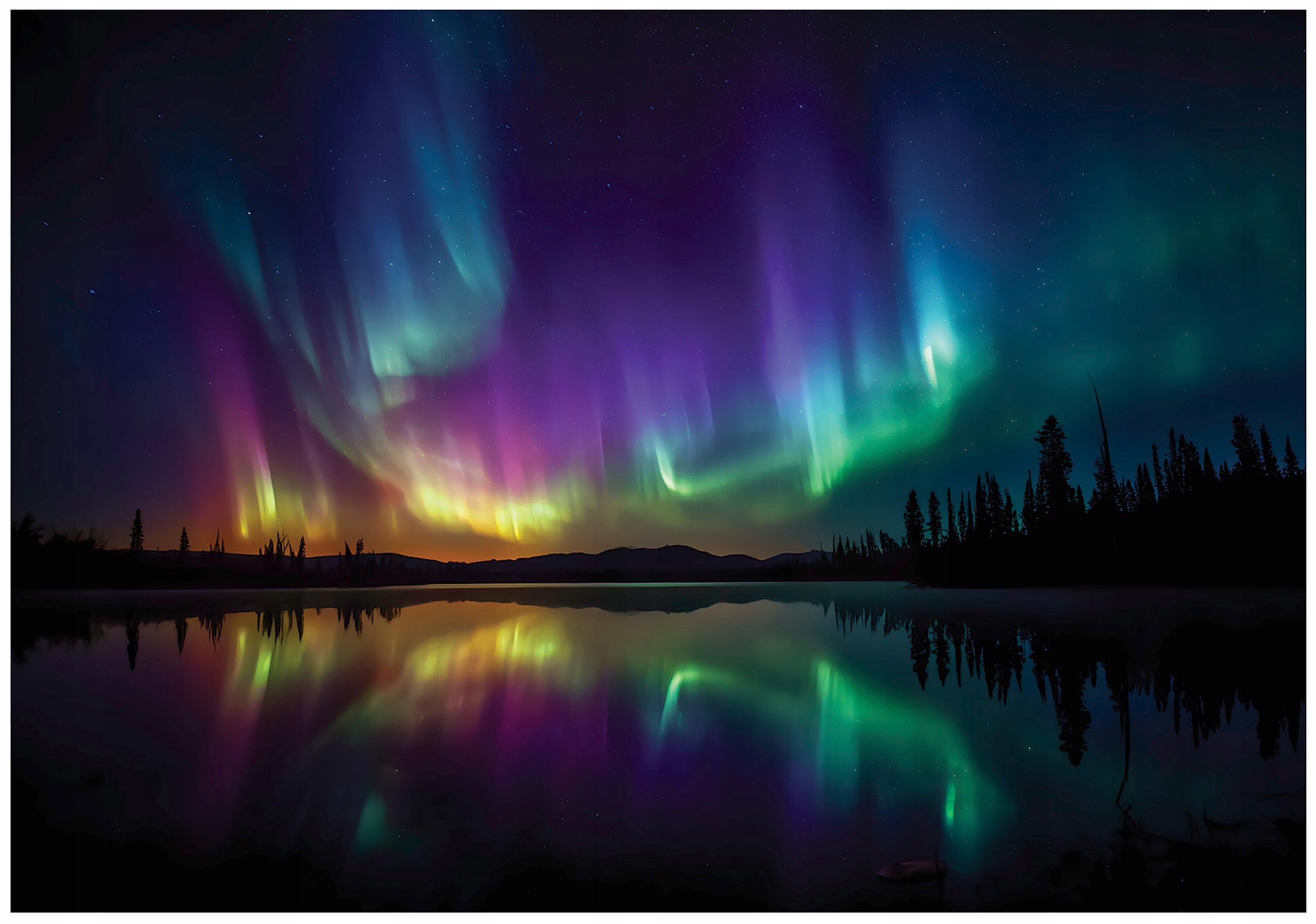 FOTOTAPETE Nordlicht Natur Bunt 300x210 cm - Multicolor, Papier (300/210cm) - Wallarena