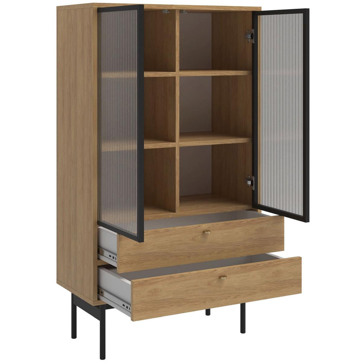 VITRINE Olar II Holzoptik Hickory Natur 85 cm - Beige/Goldfarben, Holzwerkstoff/Metall (85/150/41cm) - Selsey