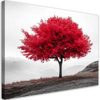 LEINWANDBILD Rote Baumlandschaft 90x60cm - Rot, Textil (90/60cm) - Feeby