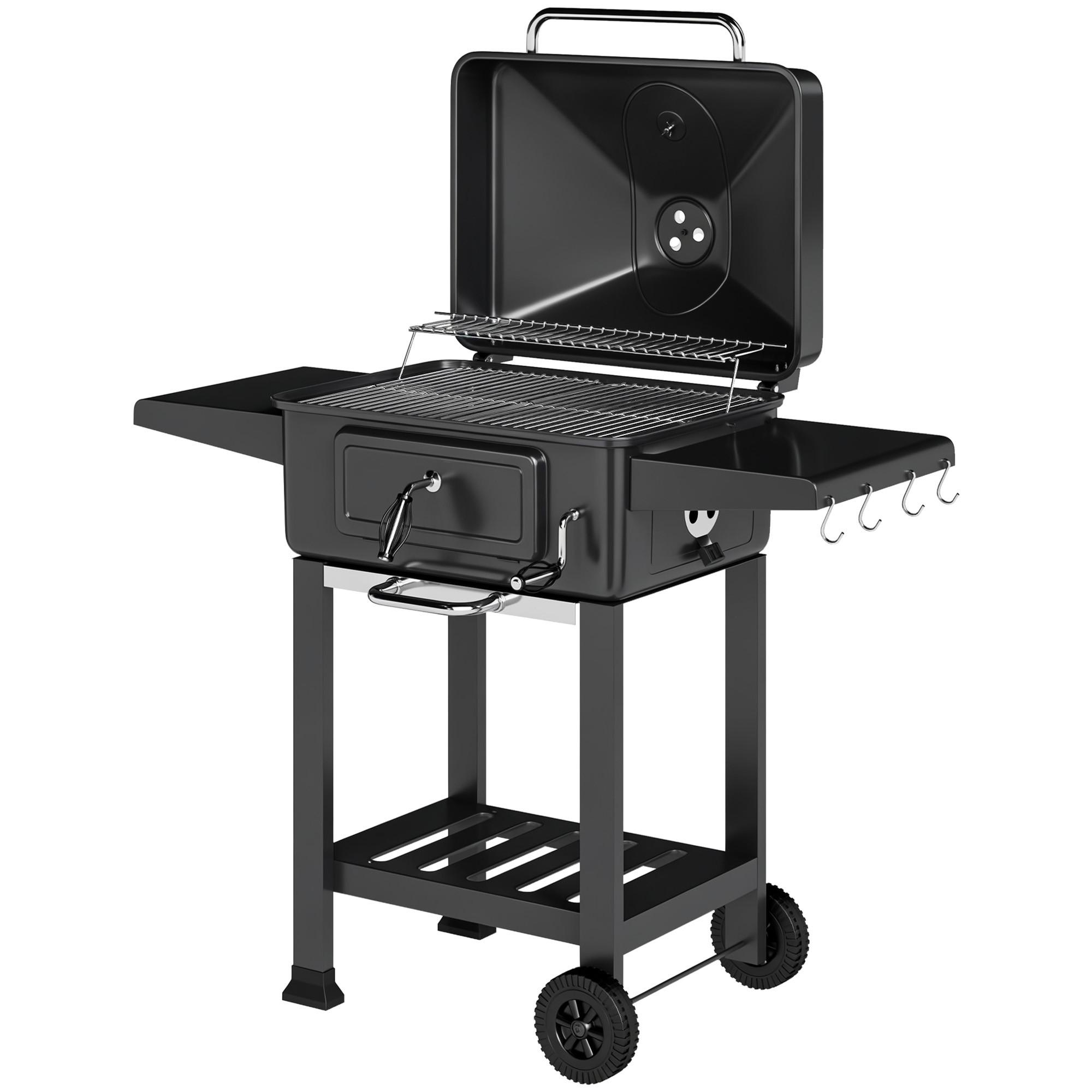 HOLZKOHLEGRILL Metall verzinkter Stahl Schwarz - Schwarz, Metall (63/101.5/112cm) - Outsunny