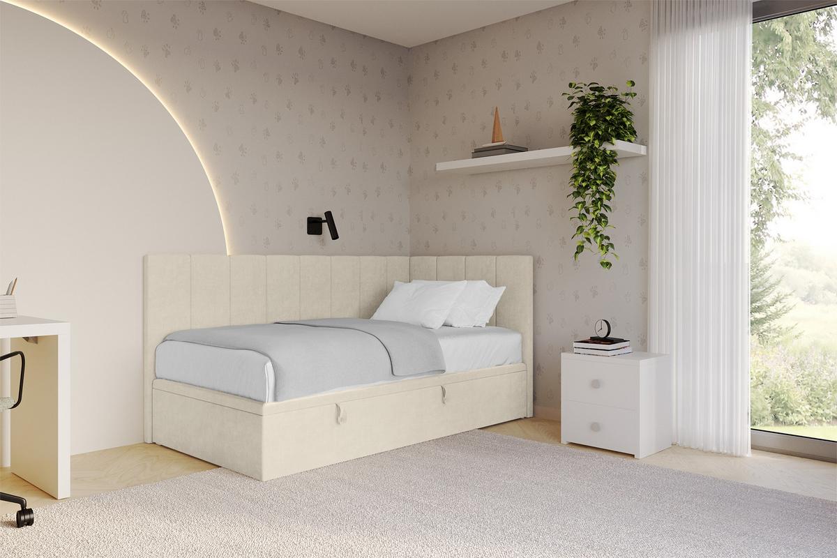 EINZELBETT Jugendbett mit Bettkasten Links, ohne Matratze - LOVY 90x200 Beige - Cappuccino, Holzwerkstoff/Textil (90/200cm) - ALTDECOR