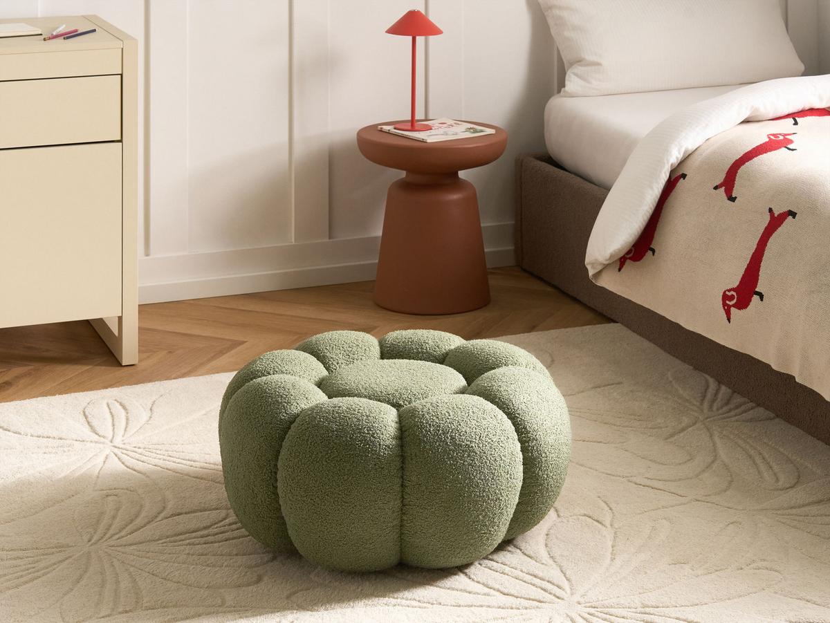 POUF Bouclé Grün Beaufort - Hellbraun, Textil (60/27/60cm) - Beliani