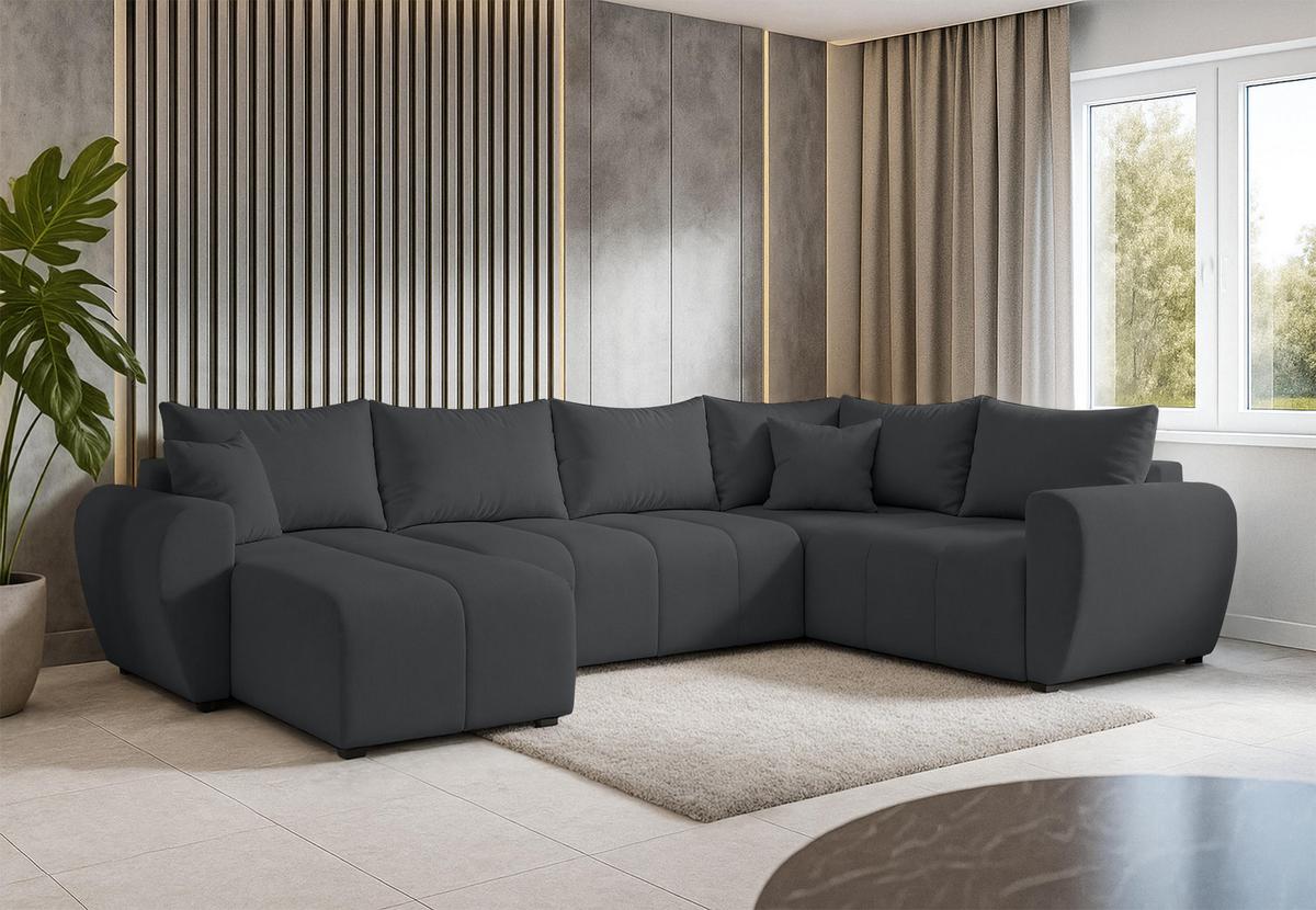 WOHNLANDSCHAFT Malatya U Form MAX Dunkelgrau 311/145/80 cm mit Schlaffunktion - Dunkelgrau/Schwarz, Kunststoff/Textil (208/80/303cm) - AX Living
