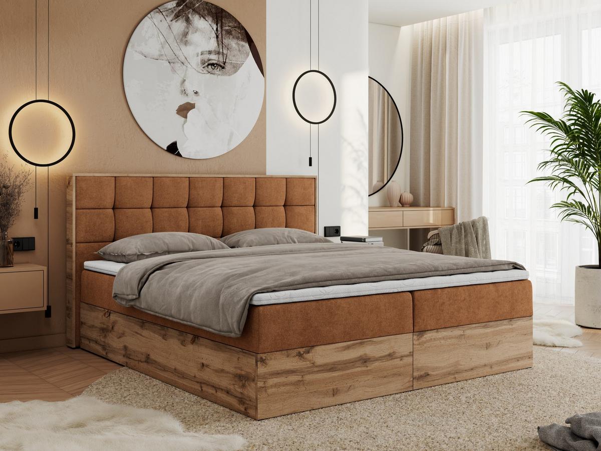BOXBETT ALBERO 1 - 140/200 Orange Struktur - H4 - Orange, Holz/Textil (140/200cm) - MKS
