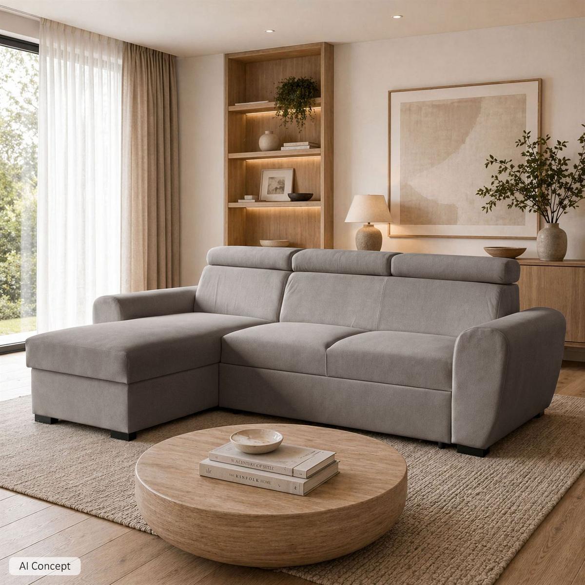 ECKSOFA FALCO mit Schlaffunktion Elli 28 - Grau, Textil (253/174cm) - Lookway