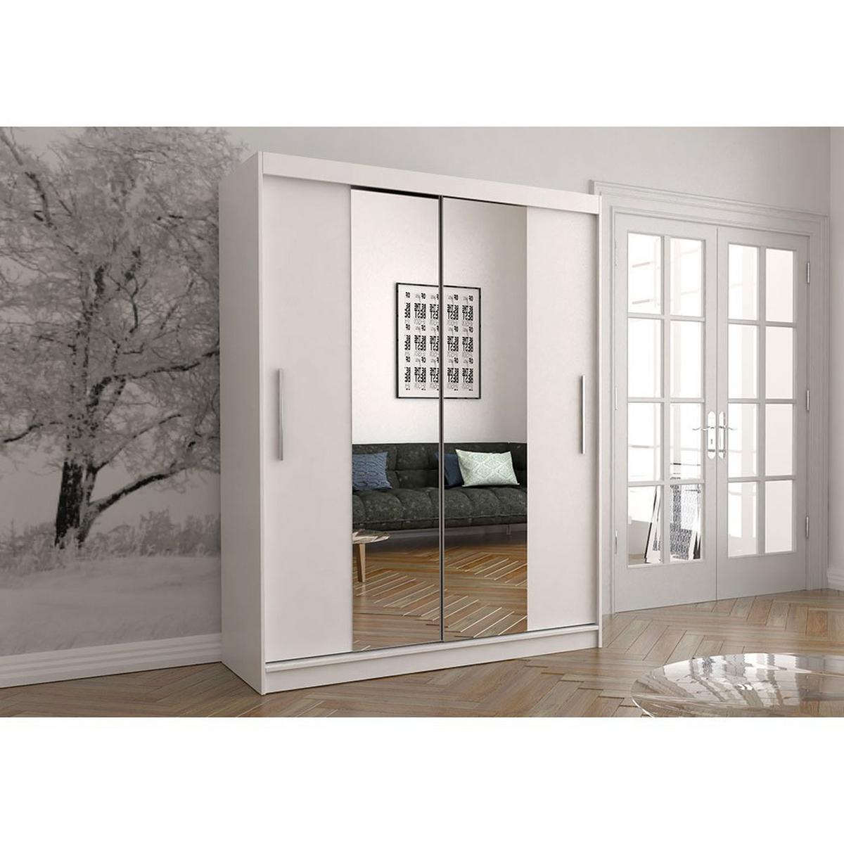 SCHWEBETÜRENSCHRANK Vista 01 Weiß/Weiß + Spiegel, ohne LED Beleuchtung 150 cm - Alufarben/Weiß, Glas/Holzwerkstoff (150/200/61cm) - imoebel24