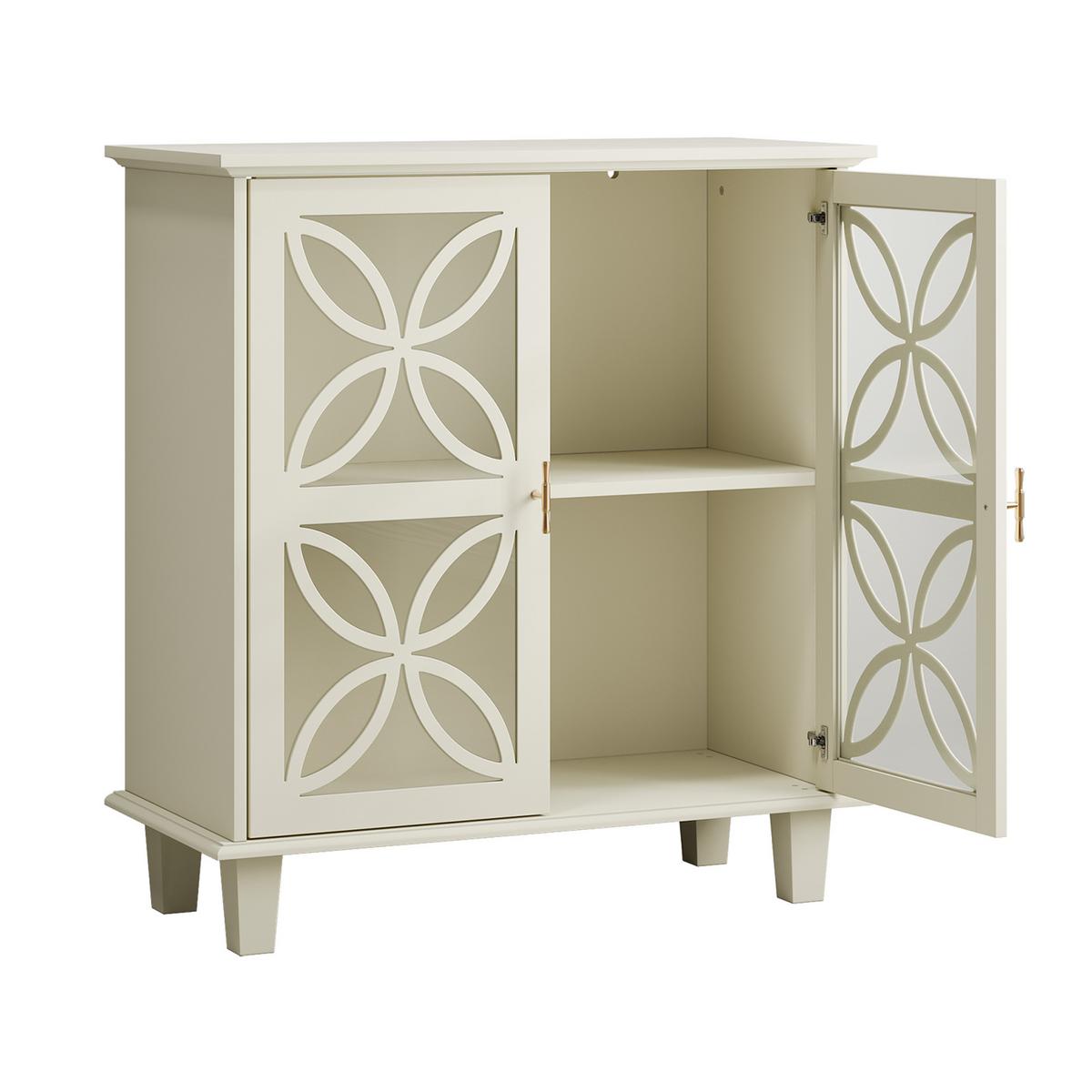 SIDEBOARD 80 cm Creme MDF & Glas mit 2 Glastüren und verstellbaren Regalen - Beige/Creme, Holzwerkstoff (80/87/38cm) - Urban Meuble