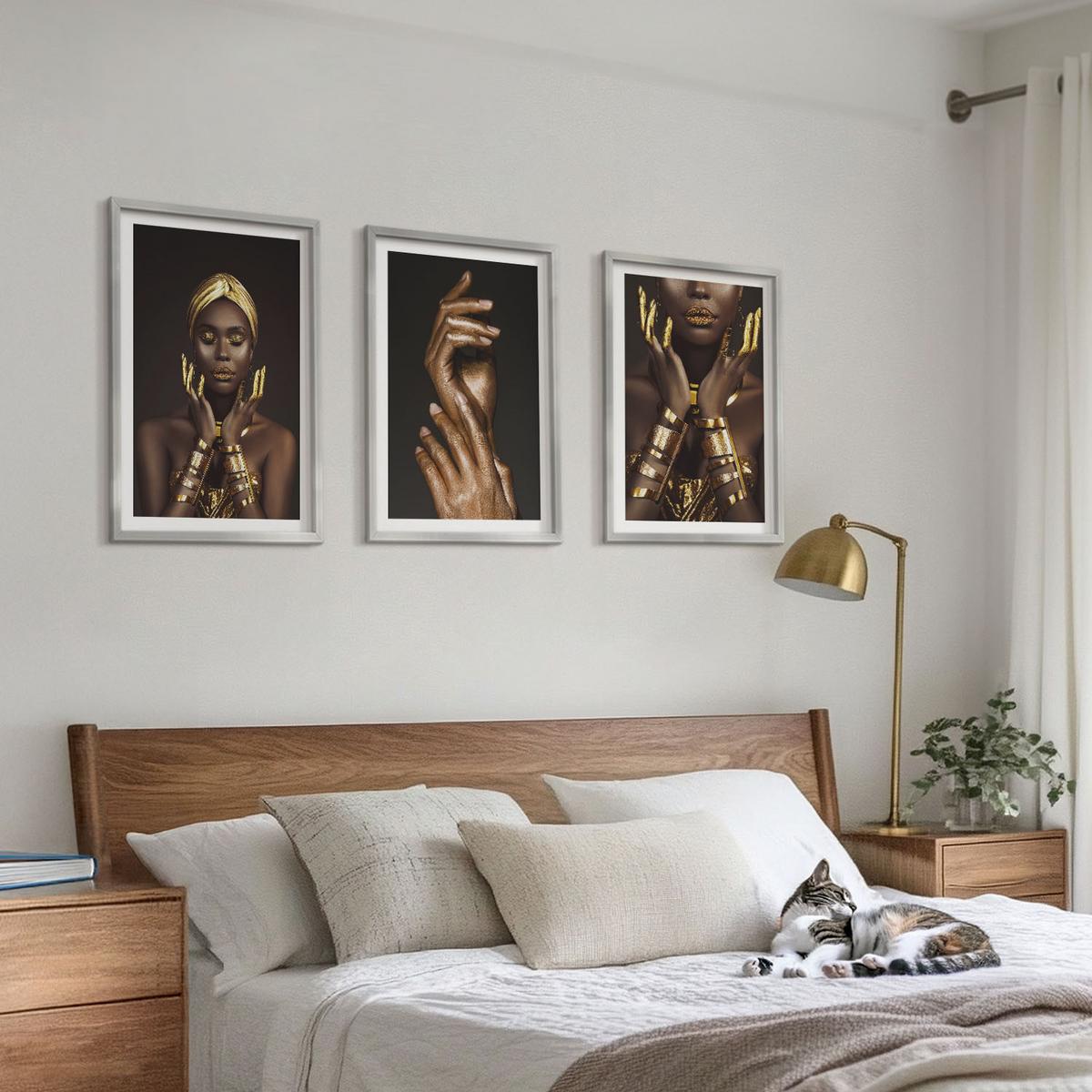 BILDER SET 3er Set - 40x60 cm Silberner Rahmen - Porträts afrikanischer Frauen - Silberfarben, Kunststoff (40/60cm) - TULUP