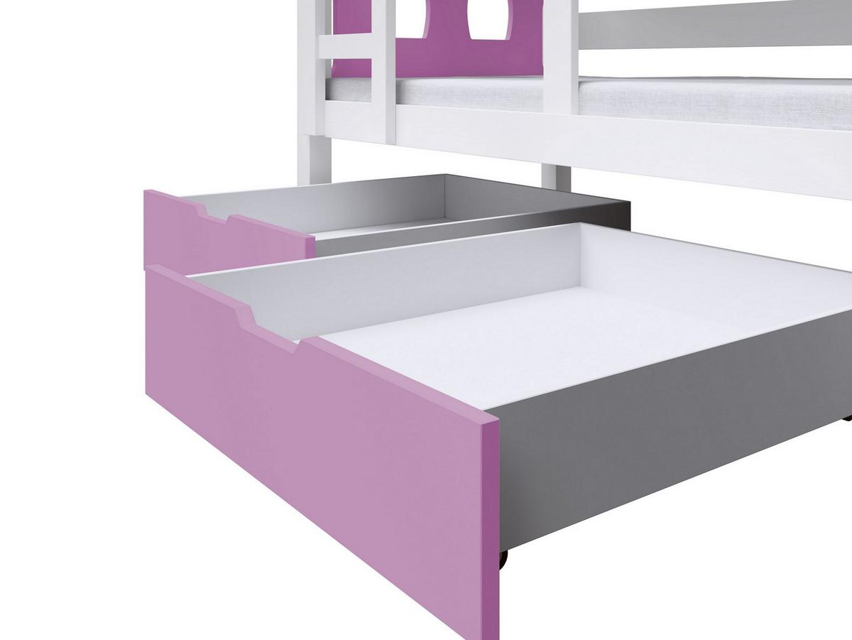 ETAGENBETT LEONE mit Bettkasten 80x180 cm Weiß - Weiß/Rosa, Holz (80/180cm) - MASSENO
