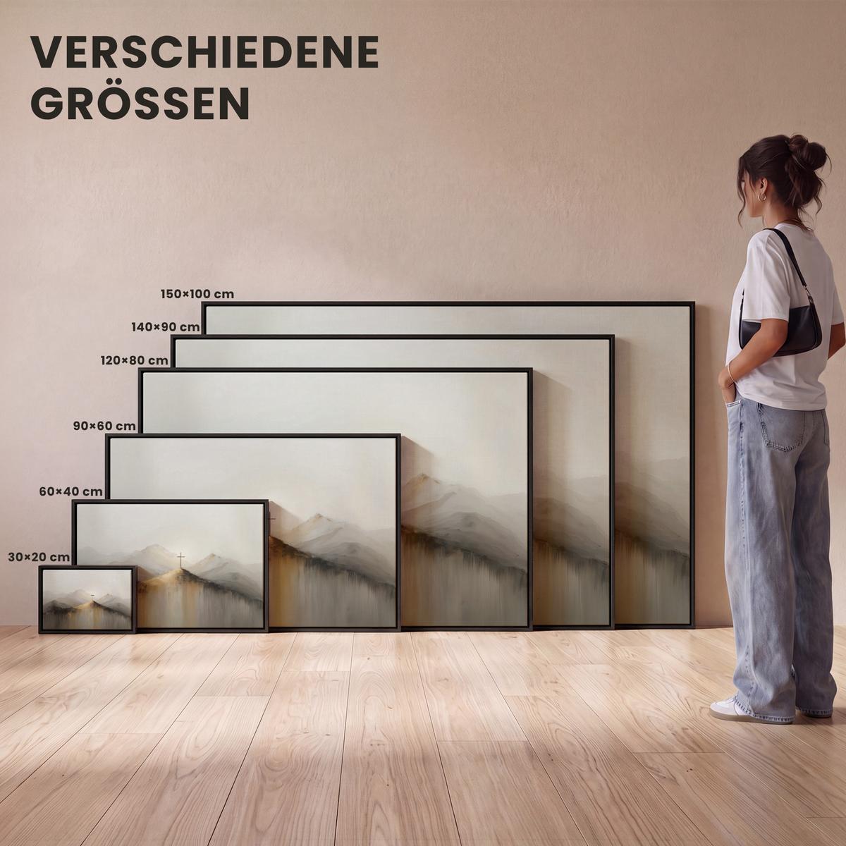 LEINWAND Bilder mit Rahmen - Hügel - Abstrakt - Kreuz - Christentum - 60x40 - Beige, Textil (60/40cm) - MuchoWow