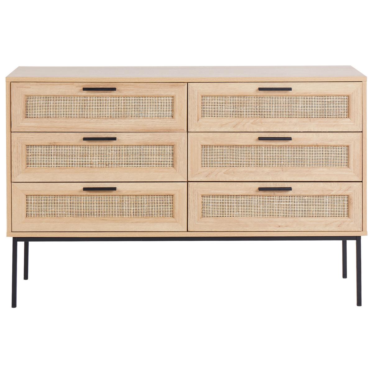 KOMMODE mit 6 Schubladen Hellbraun Pasco - Braun, Holzwerkstoff (120/77/40cm) - Beliani