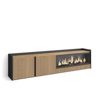 LOWBOARD, Eiche und Schwarz, 212/35/50cm, Elektrokamin XXL - Eichefarben, Holzwerkstoff (212/50/35cm) - Skraut Home