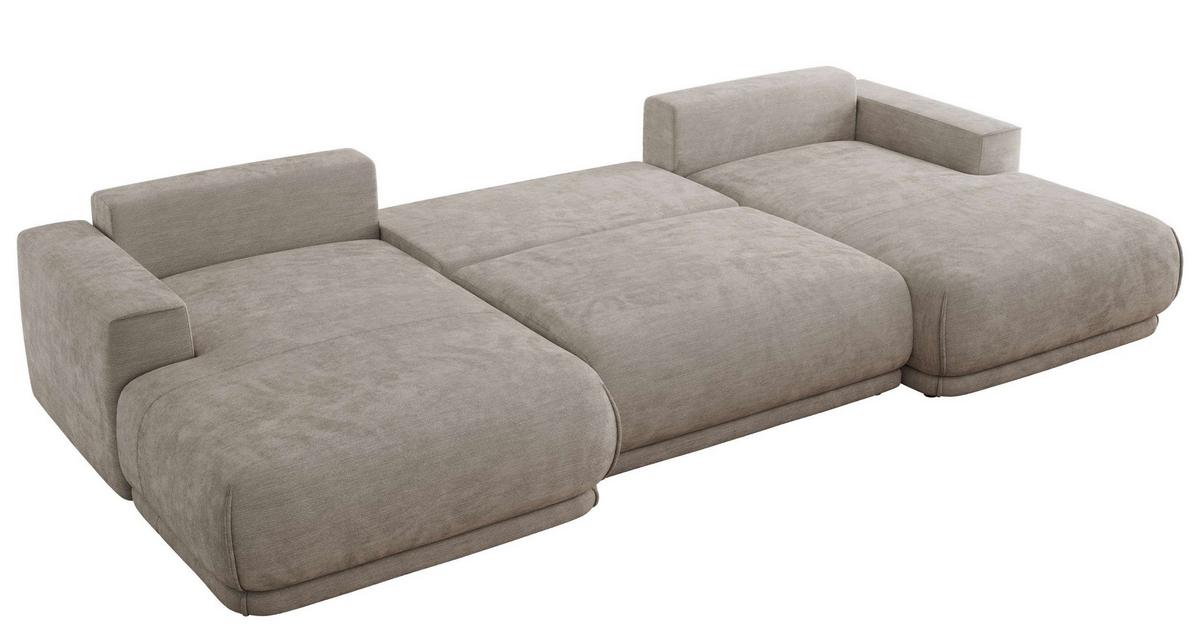 WOHNLANDSCHAFT RINA U Hellgrau Schenille glatt - Hellgrau/Schwarz, Kunststoff/Textil (360/85/170cm) - MKS