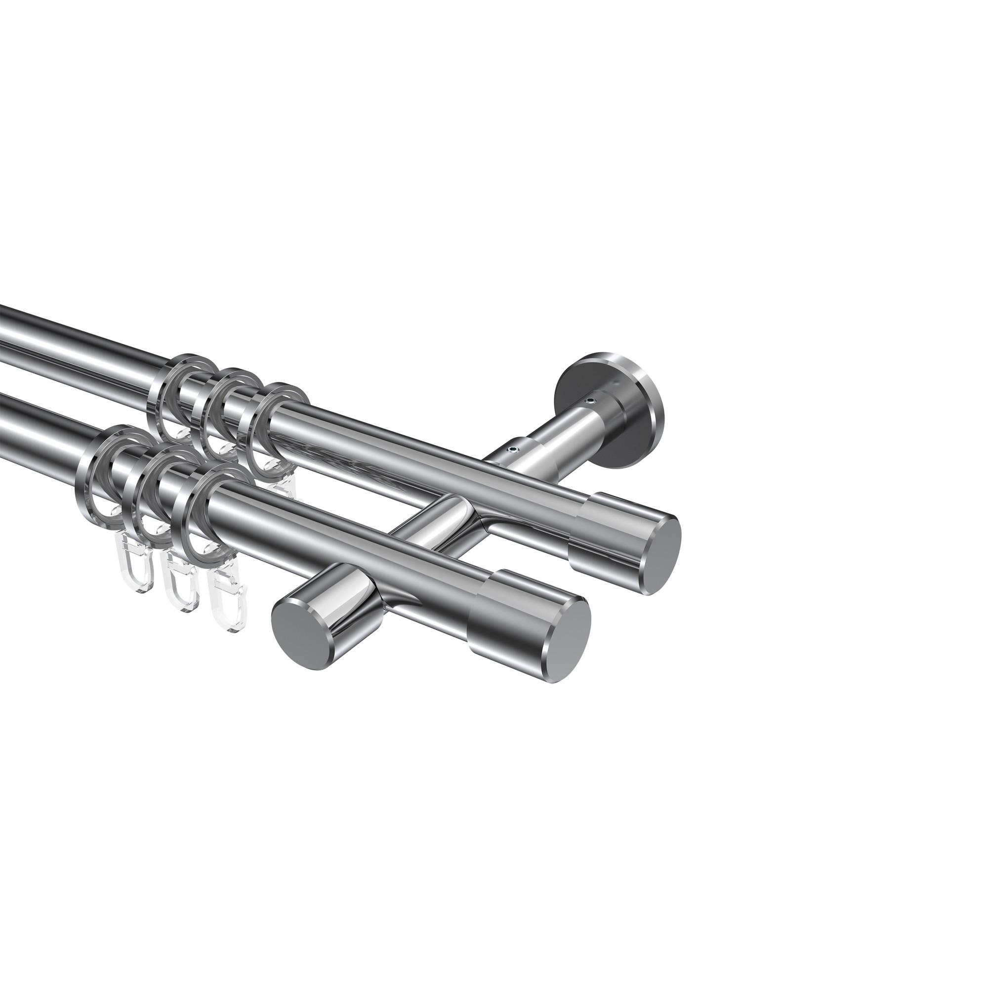 GARDINENSTANGE Prestige Santo 600 cm (geteilt in 3 x 200 cm), 2-läufig, 20 mm Ø Chrom - Chromfarben, Metall (600cm) - INTERDECO