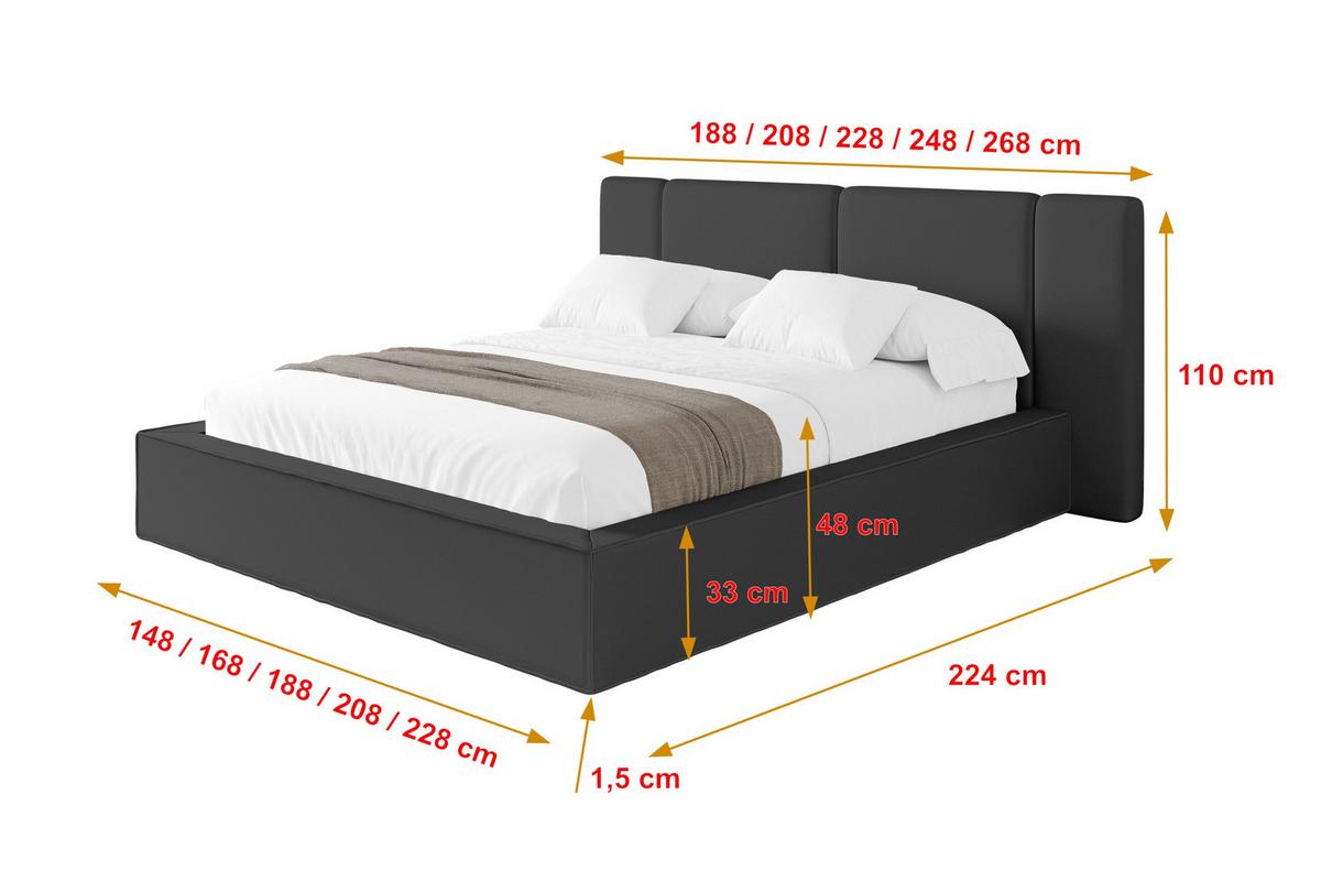 POLSTERBETT mit Bettkasten und Lattenrost, Bett mit Matratze H3/H4 - RIVO 120x200 Schwarz - Schwarz Hochglanz, Holzwerkstoff/Textil (120/200cm) - ALTDECOR