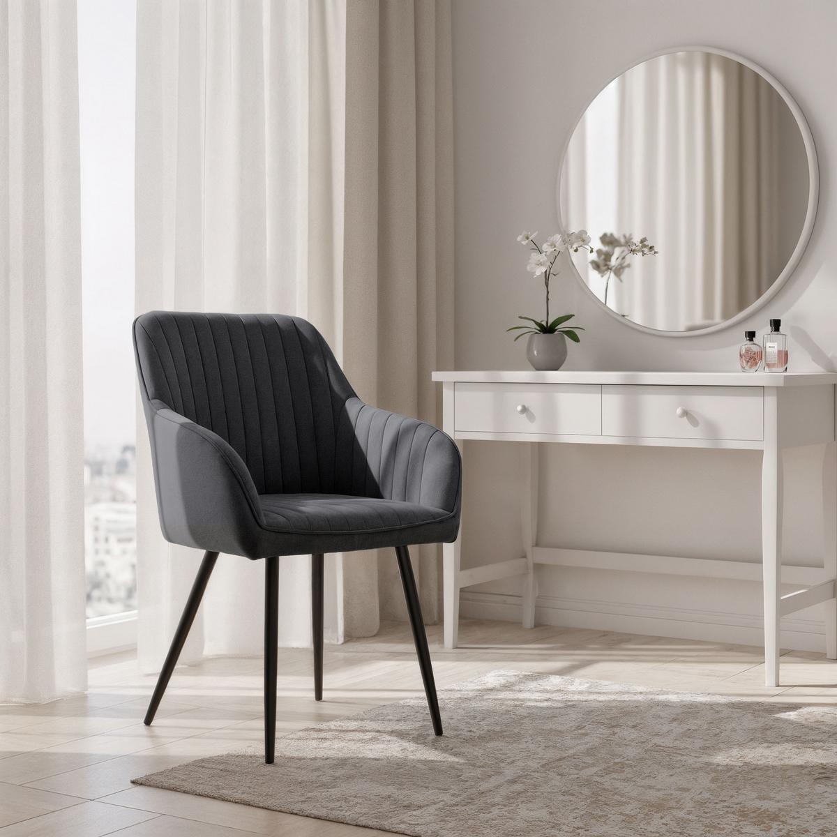 POLSTERSTUHL 6er Set, Metallbeine Graphit, Schwarz 54,5/82/58 - Schwarz, Textil (55/82/52cm) - RAUMHIRSCH FURNITURE
