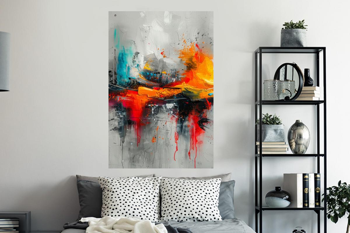 WANDTATTOO Moderne Kunst - Orange - Grau - Abstrakt Wandaufkleber 80x120 cm - Hellgrau, Kunststoff (80/120/0.1cm) - MuchoWow
