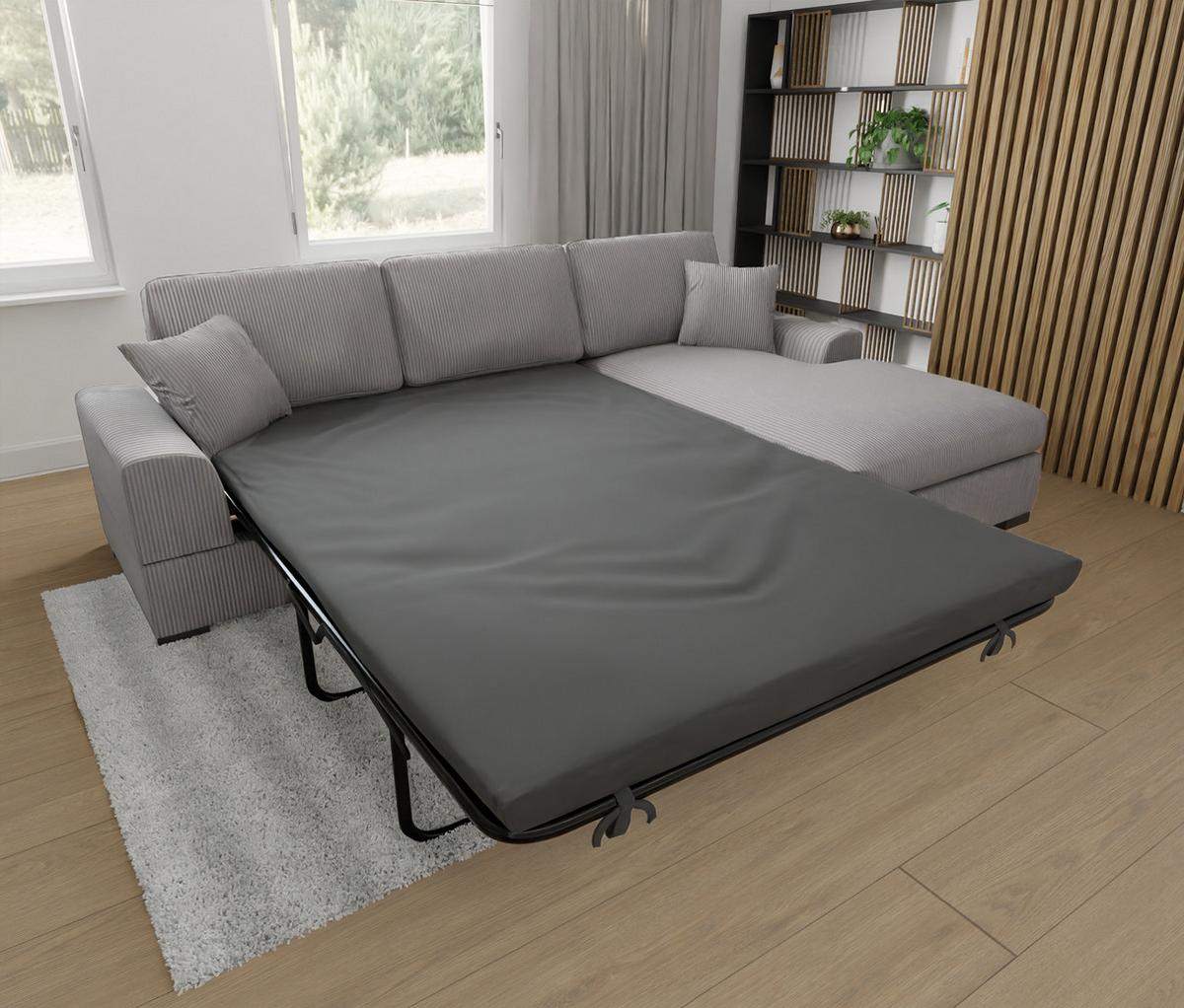 ECKSOFA Saga Hellgrau Cord - Hellgrau/Schwarz, Holz/Buchenholz (306/184cm) - S-Style Möbel