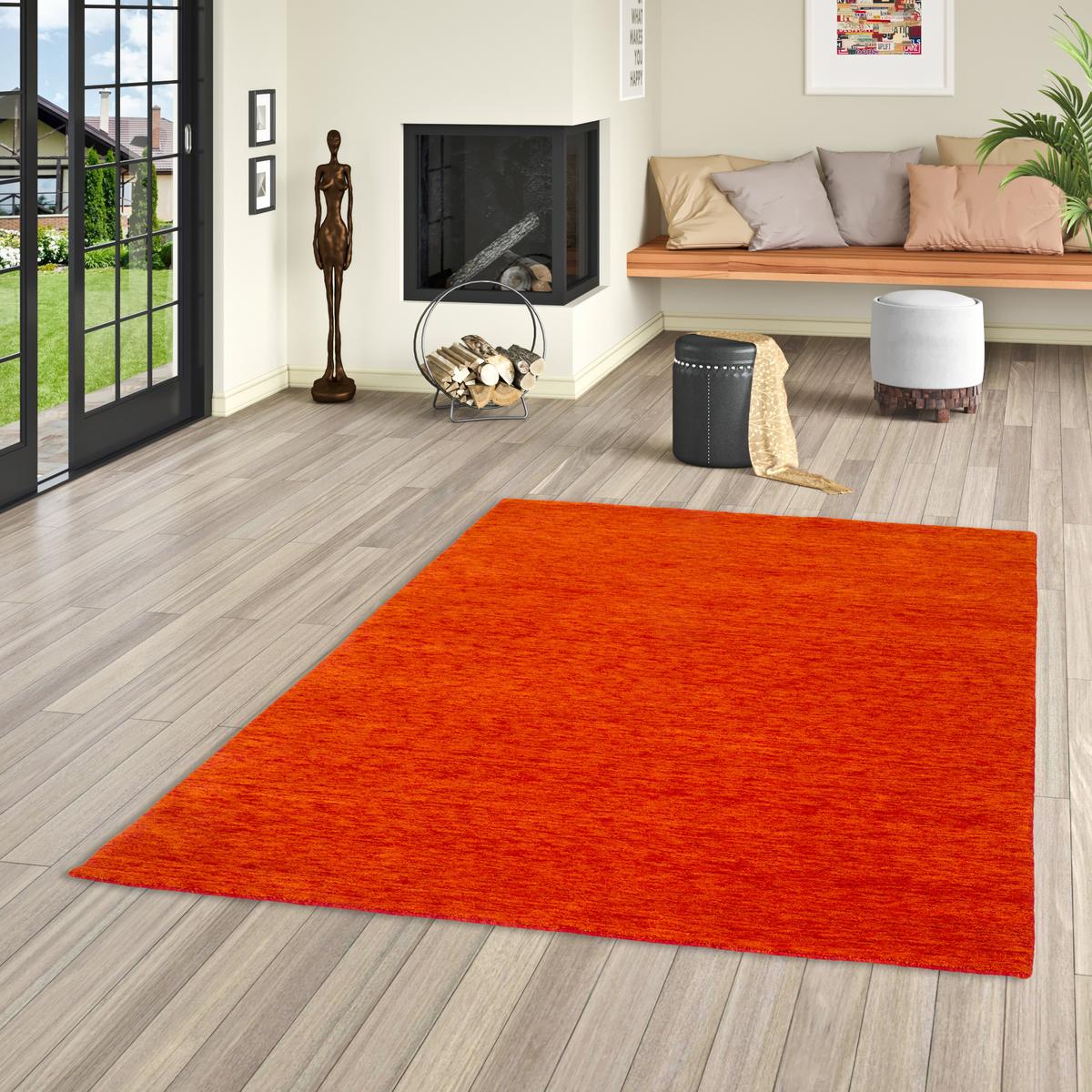 WOLLE NATUR TEPPICH GABBEH MAYA EINFARBIG - Terracotta, Textil (140/200cm) - Pergamon