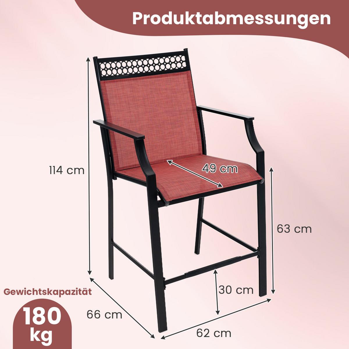 GARTENSTÜHLE Rot(2er-Set) - Rot, Metall (66/114/62cm) - COSTWAY