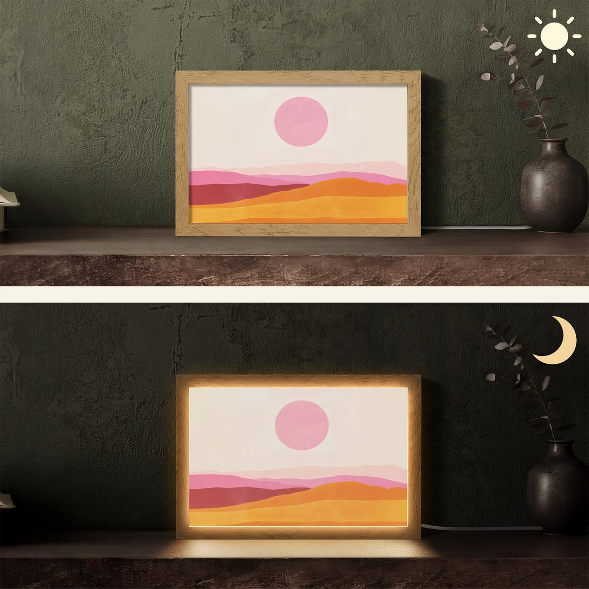 TISCHLEUCHTE Hügel - Orange - Sonne - Abstrakt 30x20 cm - Chromfarben, Holzwerkstoff (8/30/20cm) - OnlyWow