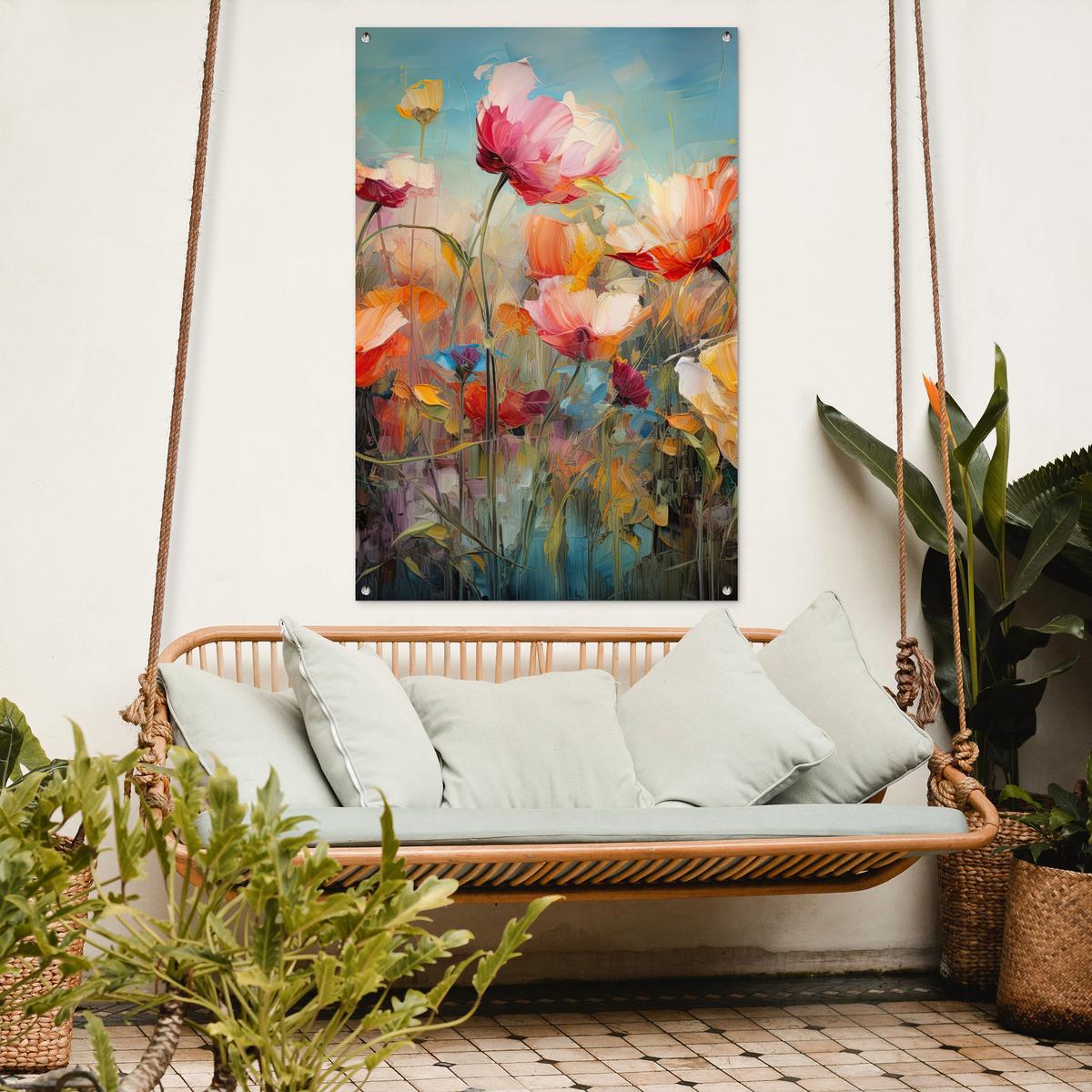 GARTENPOSTER Blumen - Aquarell - Kunst - Botanisch - Natur Outdoor Bilder 80x120 cm - Orange, Kunststoff (80/120/0.2cm) - OnlyWow