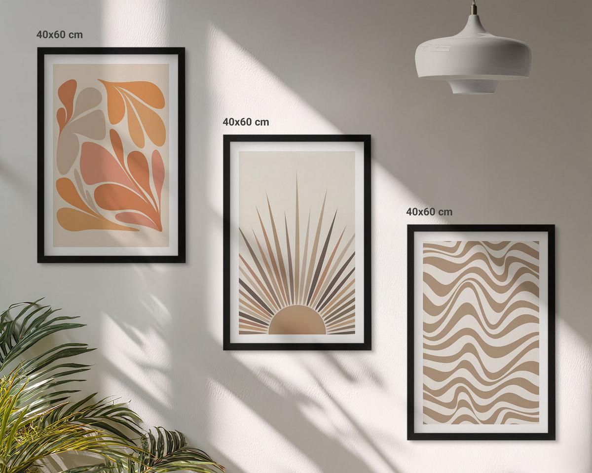 BILDER SET 3er Set - 40x60 cm Schwarzer Rahmen - Sonnen-Boho-Pastelltönen - Schwarz, Kunststoff (40/60cm) - TULUP