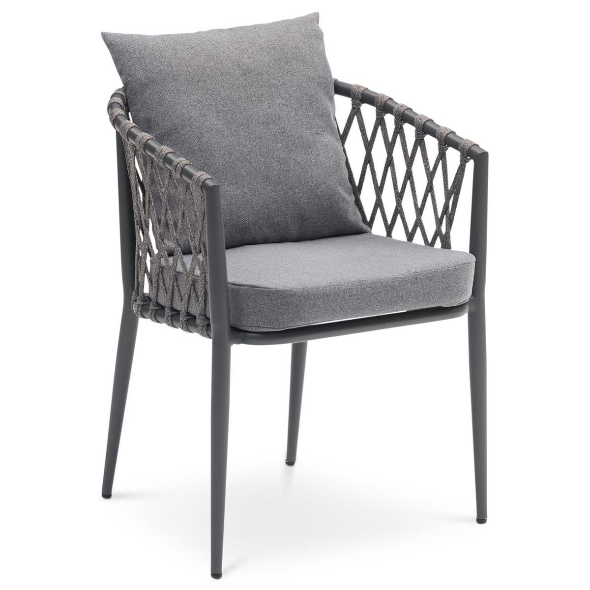 GARTENSTÜHLE SUNNY 6er-Set grau, schwarz - Grau, Textil/Metall (56/75/62cm) - IDIMEX