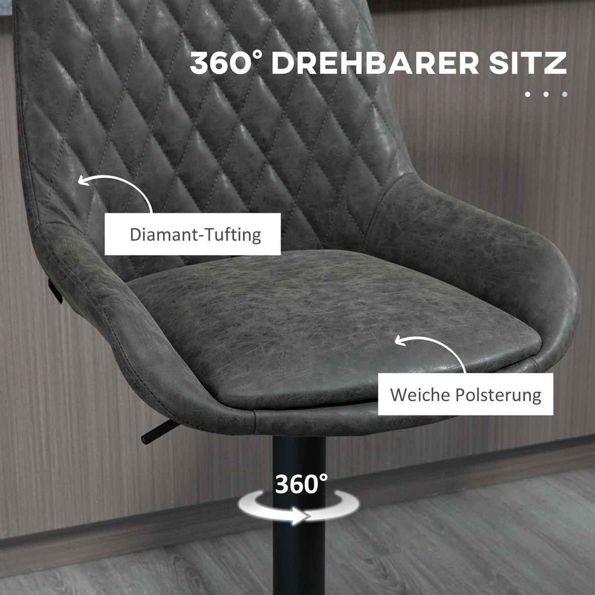 2ER-SET Barhocker Barstuhl höhenverstellbar Tresenstuhl mit Fußstütze Dunkelgrau - Dunkelgrau, Kunststoff (59/117/51cm) - HOMCOM