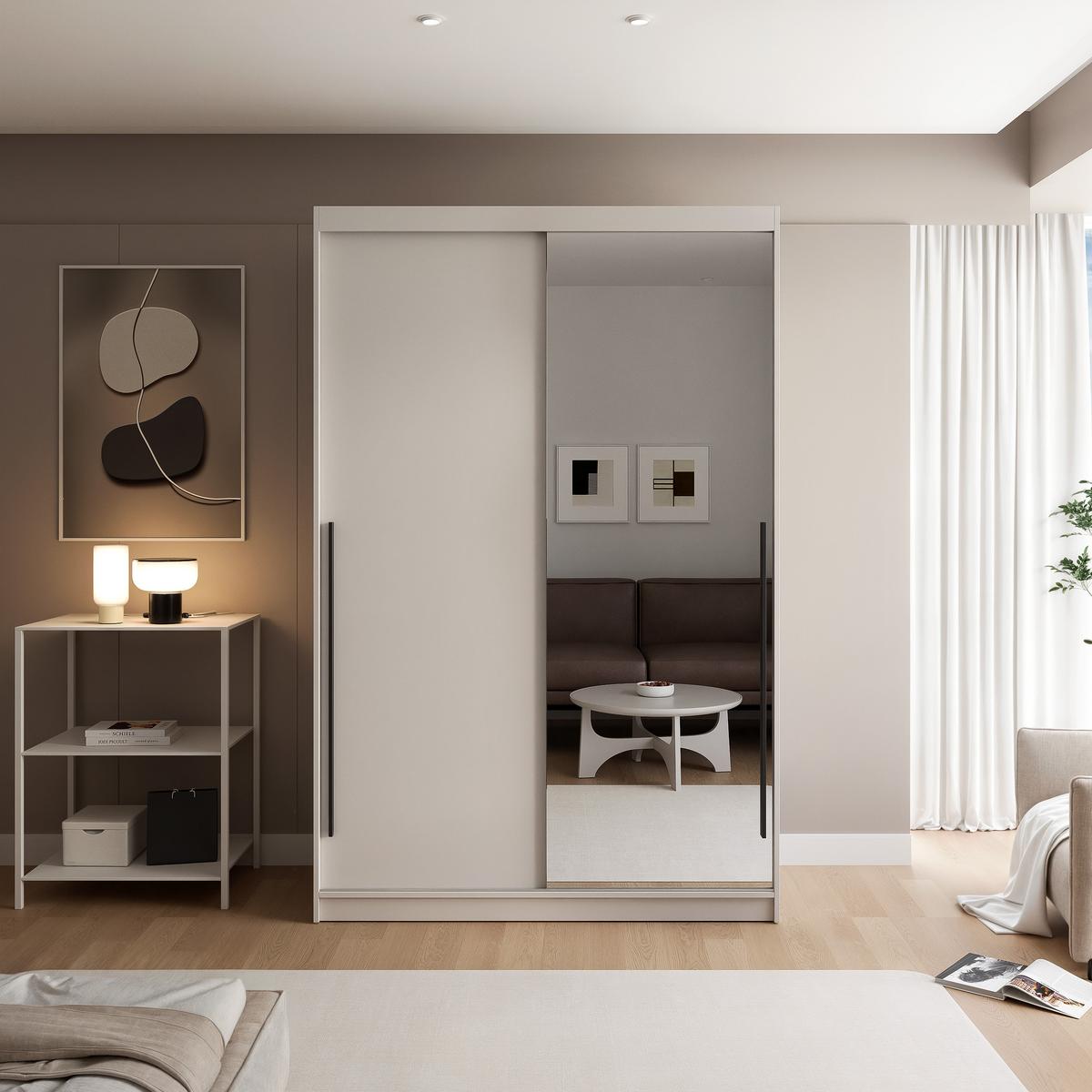 SCHIEBETÜRENSCHRANK SILENTE 140 cm mit Einlegeböden und Kleiderstange - Beige, Holzwerkstoff (140/215/60cm) - Idohome