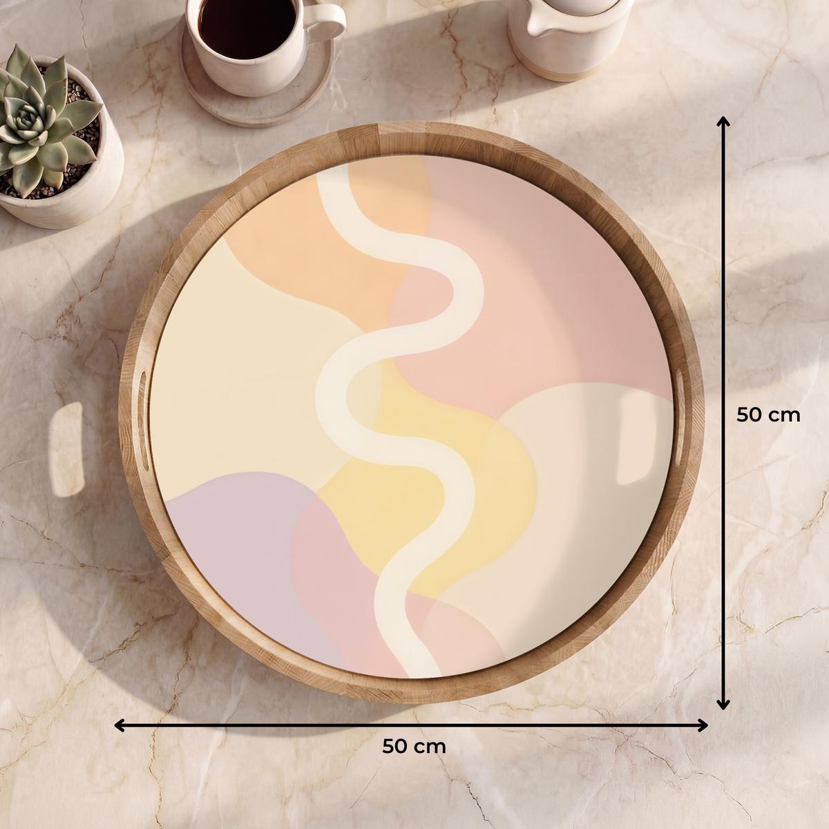 TABLETT Gewellte Formen - Abstrakt - Pastell 50x50 cm - Beige, Holz (50/5/5cm) - OnlyWow